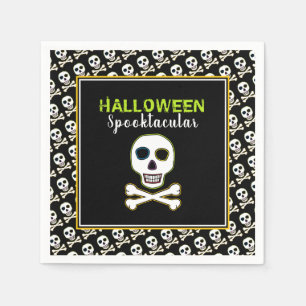 Serviette En Papier Crâne & Os, Soirée Halloween Néon