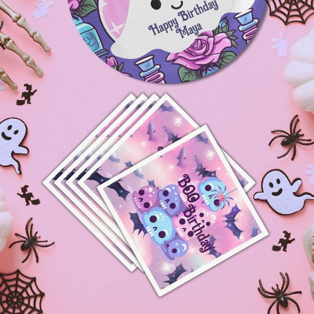 Serviette En Papier Crâne rose chauve-souris éffrayante araignée hallo (Halloween in pink it is so bootiful
)