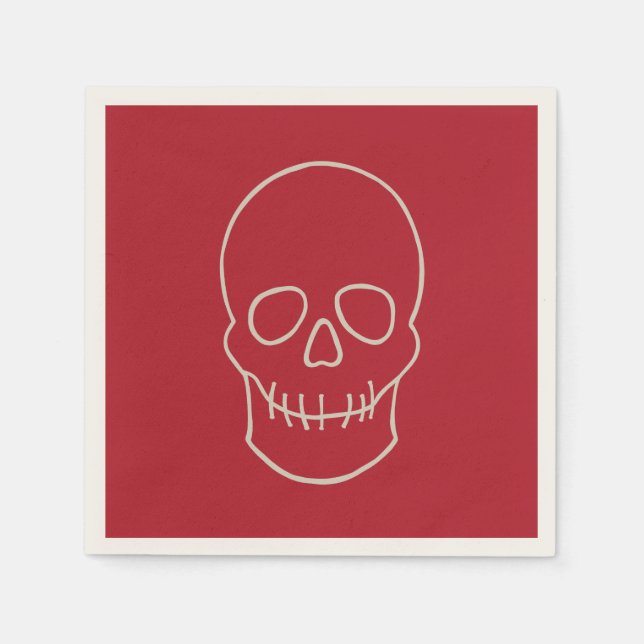 Serviette En Papier Crâne - rouge sang et blanc os (Devant)