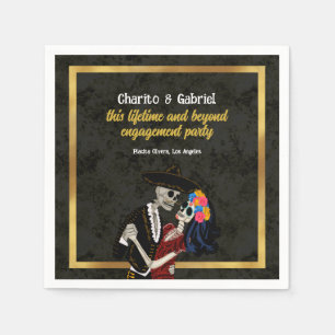 Serviette En Papier Crânes à sucre Charro et Catrina Noir
