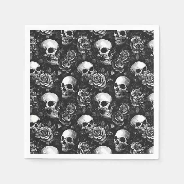 Serviette En Papier Crânes Et Halloween Noir Rose (Devant)