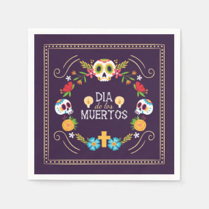 Serviette En Papier Crânes florales colorées Dia de Muertos Napkin