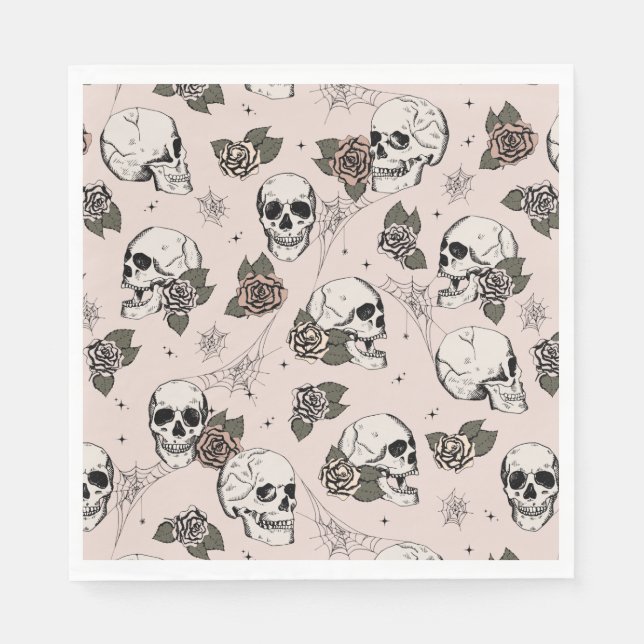 Serviette En Papier Crânes gothiques roses et Halloween Rose (Devant)