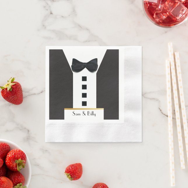 Serviette En Papier Cravate noire Tuxedo 🎩 Monogramme classique (En situation)
