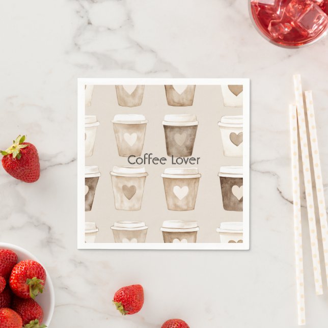 Serviette En Papier Cream Coffee Heart Cups (En situation)