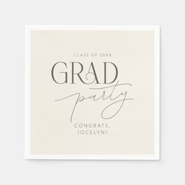 Serviette En Papier Cream Gray Personalized Minimalist Grad Party (Devant)