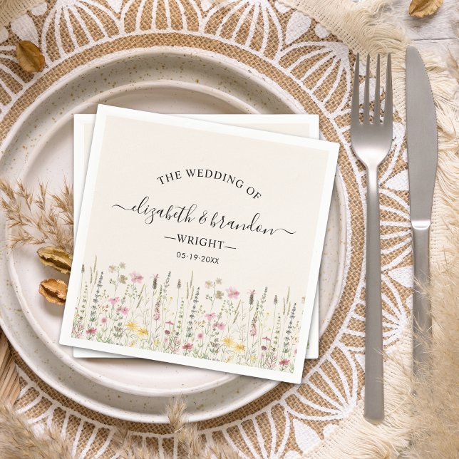 Serviette En Papier Cream Wildflower Wedding in Boho Style (Créateur téléchargé)