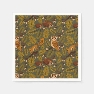 Serviette En Papier Créatures des bois et Motif Feuille