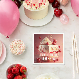 Serviette En Papier Crème cerise gâteau d'anniversaire serviettes pers