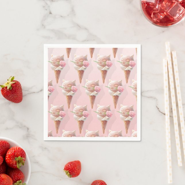 Serviette En Papier Crème de glace Kitty - Rosy & Dreamy (En situation)