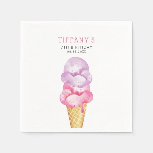 Serviette En Papier Crème de glace rose Cone fête d'anniversaire (Devant)