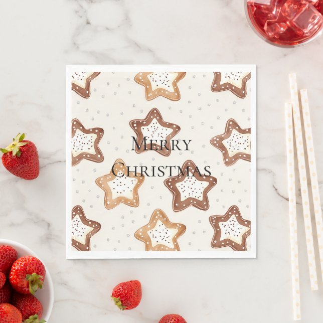 Serviette En Papier Crème Étoiles Blanches Noël (En situation)