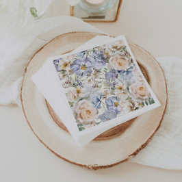 Serviette En Papier Crème floral bleu poussiéreux