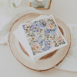 Serviette En Papier Crème floral bleu poussiéreux