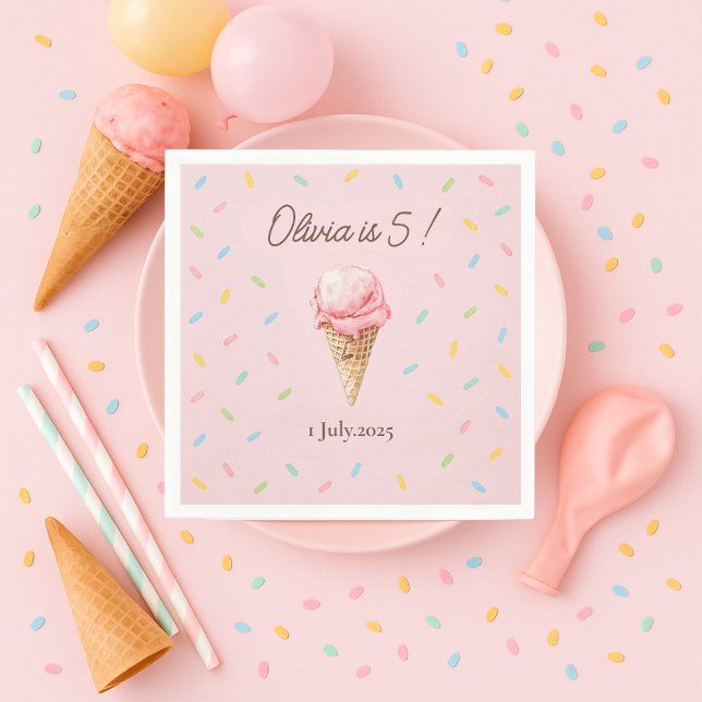 Serviette En Papier Crème glacée à arrosage rose personnalisée Anniver (Créateur téléchargé)
