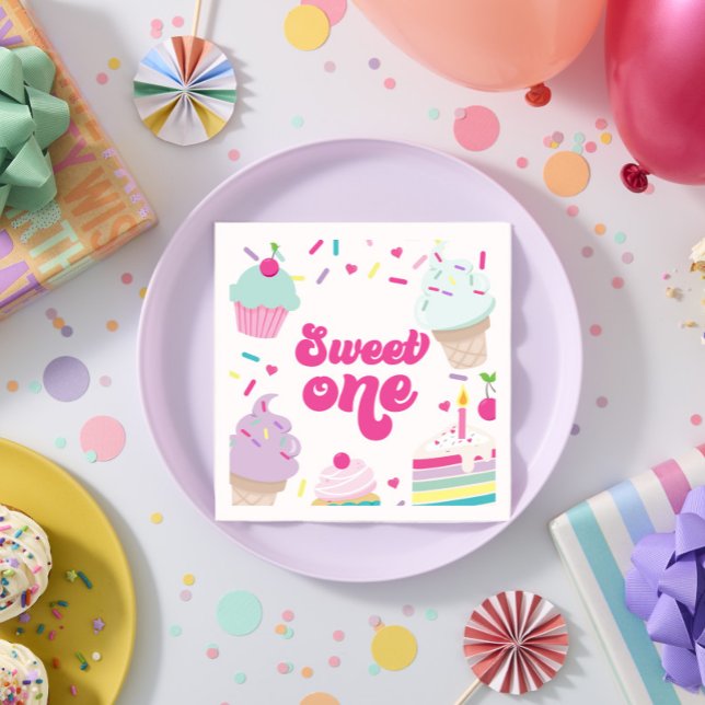Serviette En Papier Crème glacée et gâteau sucré Un 1er anniversaire (Créateur téléchargé)