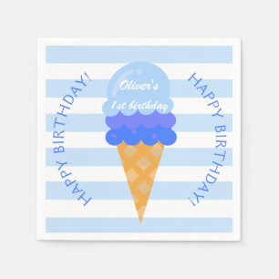 Serviette En Papier Crème glacée sucrée 1er anniversaire garçon bleu