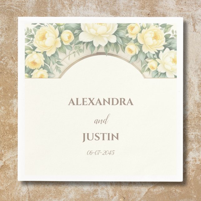 Serviette En Papier Crème Jaune Floral Italien Mariage Arc (Créateur téléchargé)
