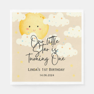 Serviette En Papier Crème Lune et Étoiles 1er anniversaire