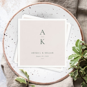 Serviette En Papier Crème moderne Monogramme vert Mariage de tonalité