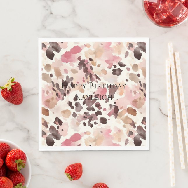Serviette En Papier Crème rose Brown léopard Anniversaire (En situation)