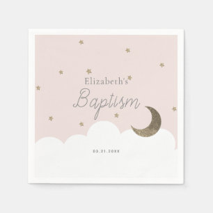 Serviette En Papier Crescent Moon & Stars Pink Girl Baptism Napkins