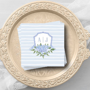 Serviette En Papier Crête Monogramme Hydrangée Bleue avec bandes Favor