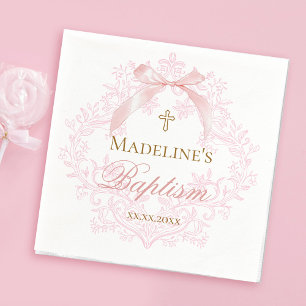 Serviette En Papier crête rose aquarelle   Baptême