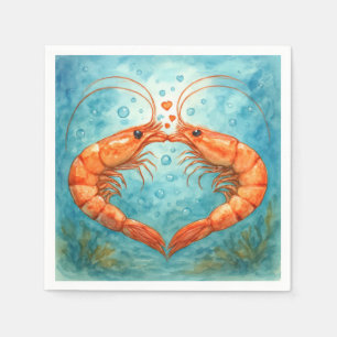 Serviette En Papier Crevettes s'embrassant sous l'eau avec des cœurs