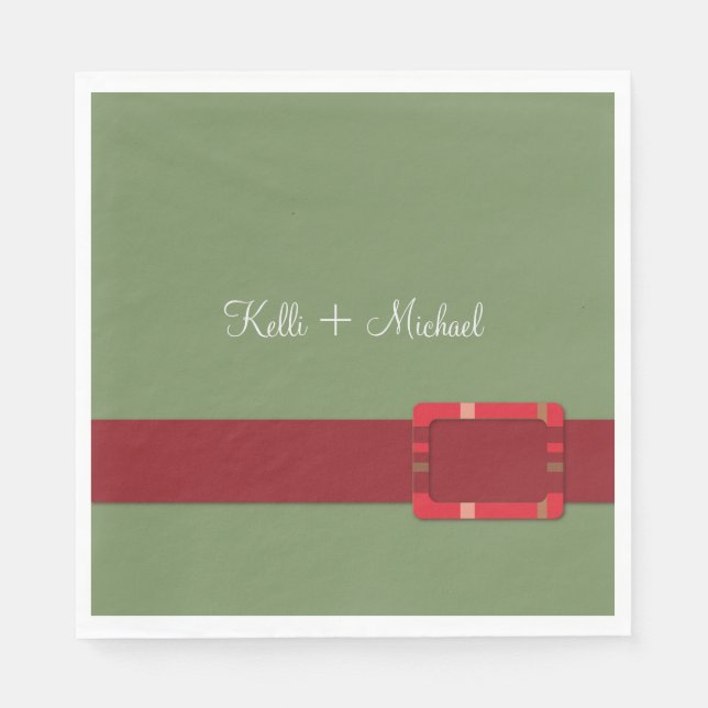 Serviette En Papier Crimson et Mariage de Noël À feuillage persistant (Devant)