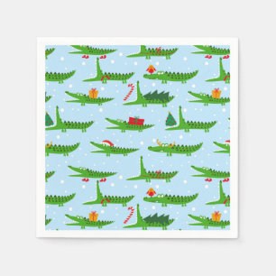 Serviette En Papier Crocodiles festifs dans les costumes de Noël Motif