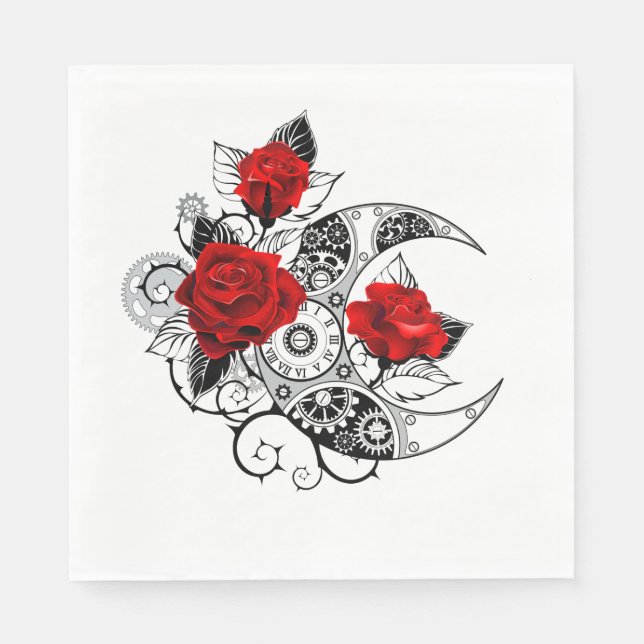 Serviette En Papier Croissant mécanique avec roses rouges (Devant)