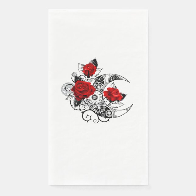 Serviette En Papier Croissant mécanique avec roses rouges (Devant)