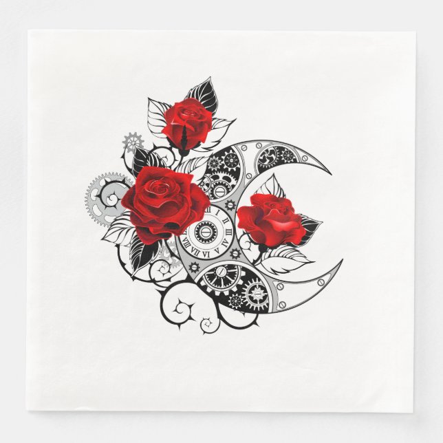 Serviette En Papier Croissant mécanique avec roses rouges (Devant)