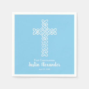 Serviette En Papier Croix Baby Blue Communion Baptême Christening