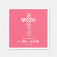 Croix blanche rose vif 1ère communion religieuse