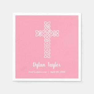 Serviette En Papier Croix blanche sur le rose religieux