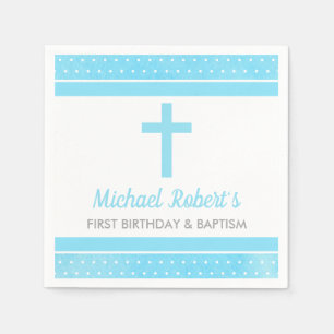 Serviette En Papier Croix Bleue Baptême bébé premier anniversaire