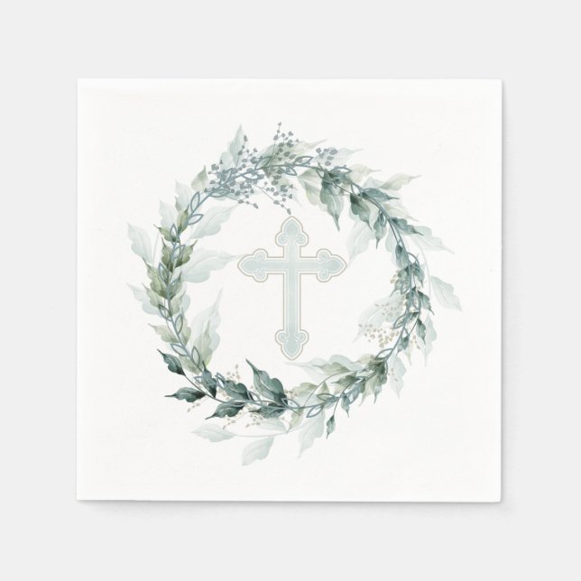Serviette En Papier Croix Bleue de couronne Communion Baptême Christen (Devant)