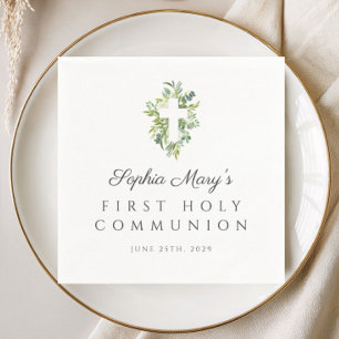 Serviette En Papier Croix botanique verte élégante pour première commu