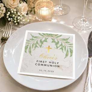 Serviette En Papier Croix de feuilles de verdure de première communion