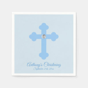Serviette En Papier Croix de garçon bleu Pastel personnalisé CHRISTENI