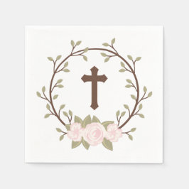 Serviette En Papier Croix de germe rose Baptême Christening