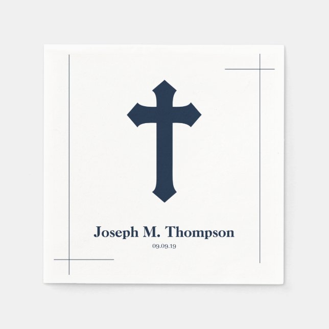 Serviette En Papier Croix de marine simple moderne Première communion  (Devant)