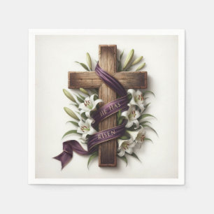 Serviette En Papier Croix de Pâques avec ruban pourpre