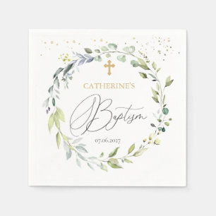 Serviette En Papier Croix d'Eucalyptus Baptême de bébé