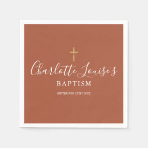 Serviette En Papier Croix d'or en terre cuite baptême