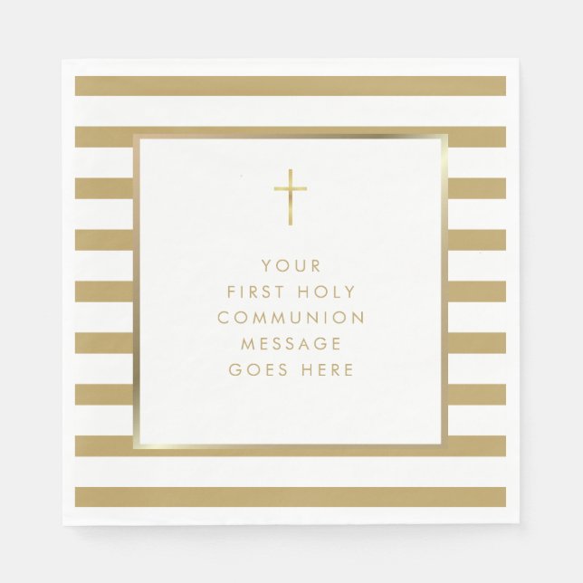 Serviette En Papier Croix d'or Stripe Premier message de communion sai (Devant)