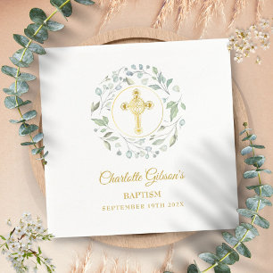 Serviette En Papier Croix dorée de baptême de la guirlande de laurier 