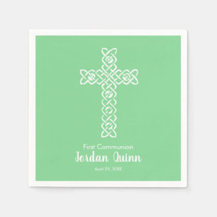 Serviette En Papier Croix Mint Green Communion Baptism Christening